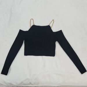 Say What? Black Off-Shoulder Top with Gold Chain Straps